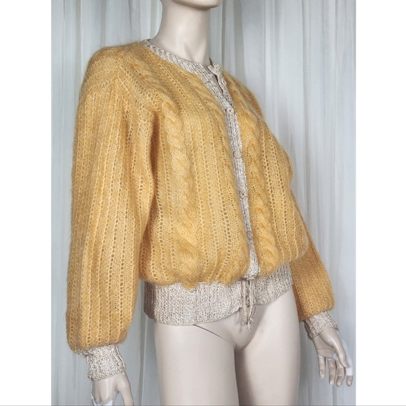 Vtg Mohair Wool knit drawstring cardigan sweater M/L - Picture 8 of 12